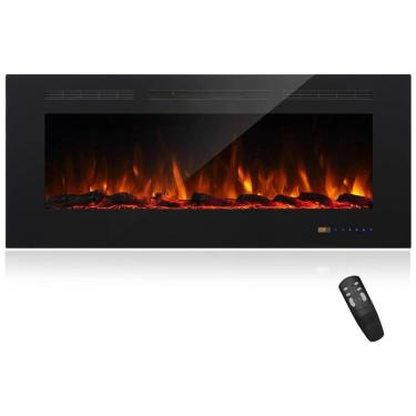 Imagem de Lareira Elétrica Inteligente de 127 cm com Wi-Fi, 5 Configurações de Chama, Troncos ou Cristais, Controle de Temperatura por Painel, Masarflame