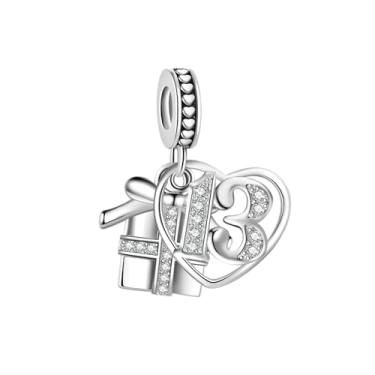 Imagem de MiiFort Caixa de presente cintilante, aniversário, amor, coração, pingente de pingente serve para pulseiras Pandora Charm Moments Celebration Bead Cubic Zirconia, One Size, Cobre, Sem Pedra Preciosa