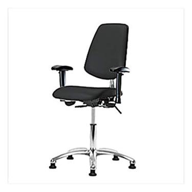 Imagem de Thomas Cadeira de vinil de altura média 1163U61 Cleanroom com encosto médio, base cromada, com inclinação, braços ajustáveis, sem anel de pé, desliza, preta