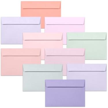 Imagem de Envelopes A4, pacote com 50 envelopes coloridos 10 x 15 cm, envelopes para convites, envelopes coloridos pastel, A4, 10 x 16 cm, 10 cores pastel