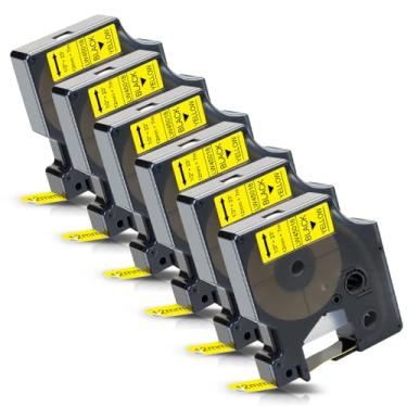 Imagem de Labelwell Pacote com 6 fitas adesivas de substituição para Dymo D1 1/2 polegada preta em amarelo compatível com refis de etiquetadora Dymo 45018 S0720580 use com LabelManager 160 280 210D 360D 420P