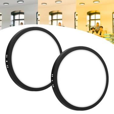 Imagem de Kit 2 Painel Plafon Led 25w Sobrepor Redondo Preto Bivolt Luz Forte (Branco Neutro)