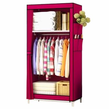 Imagem de Guarda-roupa Armário econômico simples e moderno, guarda-roupa de tecido não tecido, pequeno, montado, dobrável, prateleira de aço grosso armário