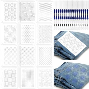 Imagem de Conjunto de 108 peças de padrão de bordado Sashiko Estabilizadores solúveis em água Estênceis de transferência de bordados Estabilizadores de papel de bordado e molde de costura Sashiko para costurar,