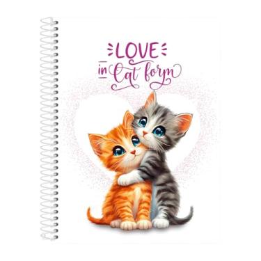 Imagem de Caderno Universitário 15 Matérias Capa Dura Cats Love Branco