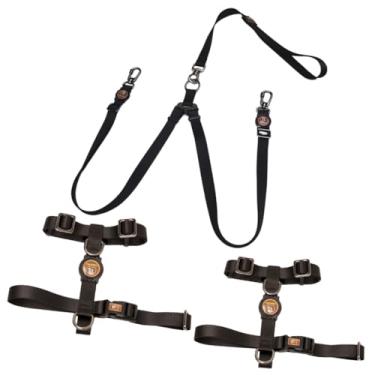 Imagem de kit Guia Dupla Para dois Cães com Dois Peitorais Resistente Mosquetão com Trava de Rosquear (G/G)