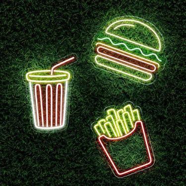 Imagem de Kit Painel Neon Hamburguer + Batata + Refrigerante Decoração - OntheLi