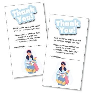 Imagem de 100 envelopes de ponta de limpeza de hotel de motel para dinheiro ou moedas, 8,5 cm x 16 cm, impresso em cores na parte da frente, tecido branco de 11 kg, aba de goma seca, feito e impresso nos EUA