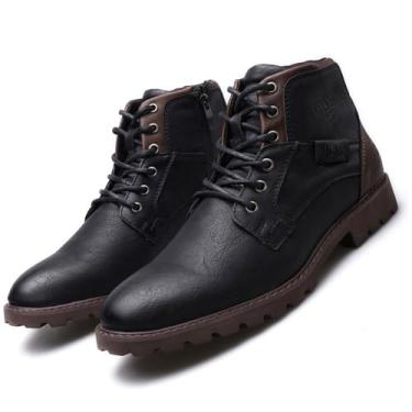 Imagem de Legou Botas masculinas tamanho grande com zíper botas curtas outono inverno sapatos de cano alto, Preto, 8.5 UK