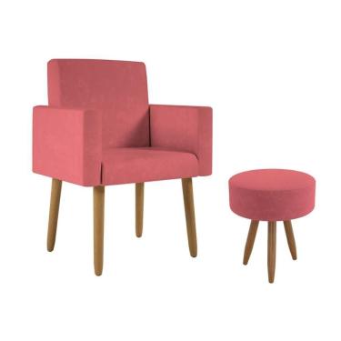 Imagem de Poltrona Decorativa Cadeira Consultorio Com Puff - Balaqui Cor:rosa Rosa