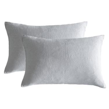 Imagem de Fronhas de musselina King Size 100% algodão, pacote com 2 fronhas tipo linho com fecho de envelope, capas de almofada ultramacias e respiráveis, cinza claro, 51 x 91 cm, sem enchimento