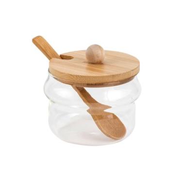 Imagem de Açucareiro Porta Temperos De Vidro Com Colher e Tampa De Bambu 230ml -