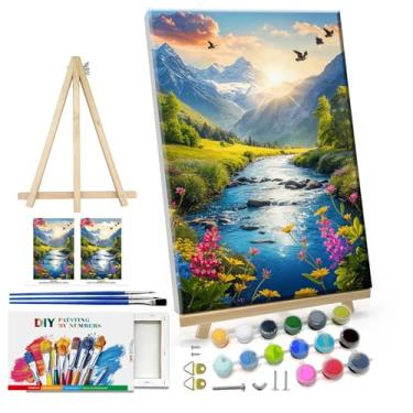 Imagem de ATDMS Kit de pintura por números para adultos com moldura de pintura de paisagem por número com cavalete montanha fácil kits de pintura por números kit de pintura por pôr do sol por números em tela