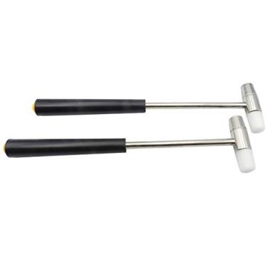 Imagem de LBY Conjunto de 2 martelos de cabeça dupla para joalheiros, martelo pequeno de metal e plástico de 11 mm com aderência antiderrapante, martelo de joias perfeito para artesanato em couro, fabricação de