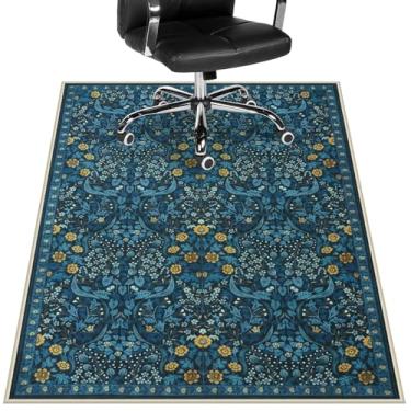 Imagem de Anidaroel Tapete floral para cadeira de escritório para piso de madeira, 91 cm x 122 cm, tapete para cadeira de rodinhas, antiderrapante para cadeira de computador, tapete protetor de tapetes de pilha