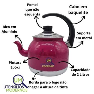 Imagem de Chaleira de Alumínio de Bico n18 2,L Rosa Pink - Aluminio AMJ