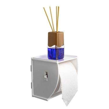 Imagem de Suporte Porta Papel Higiênico De Parede Acrílico Branco Premium Suporte Papeleira Banheiro Adesivo