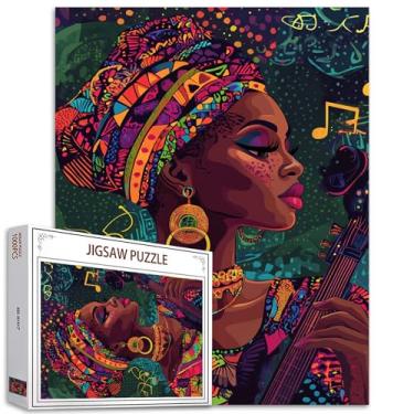 Imagem de Quebra-cabeça de 1000 peças para adultos jazz músico pintura quebra-cabeça menina afro-americana 1000 peças jogo mulher negra tocando equipamento de música decoração de parede DIY artesanato