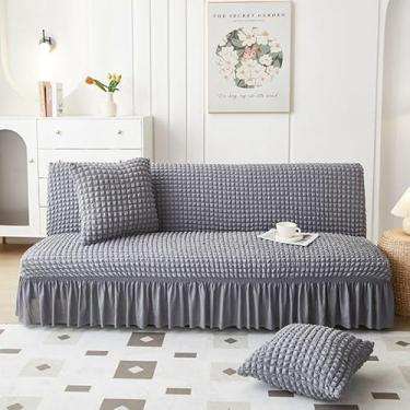 Imagem de Capa de futon sem braços com saia de babados, sofá-cama futon altamente elástica(Gray,Medium (155-180cm))