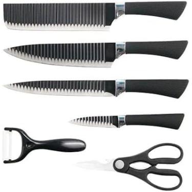 Imagem de Conjunto de Facas Premium – 6 Peças em Aço Inoxidável com Revestimento Antiaderente | Corte Preciso e Estilo na Sua Cozinha!