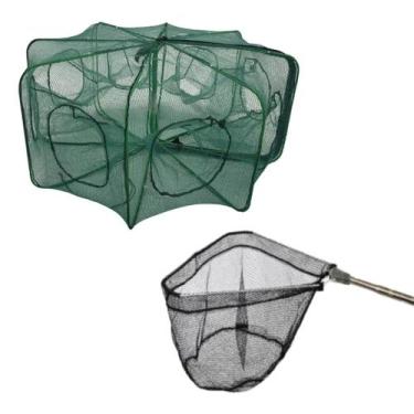 Imagem de Armadilha Covo De Peixes Isca Viva 60x60cm + Puça 2,76 Metros - Têxtil