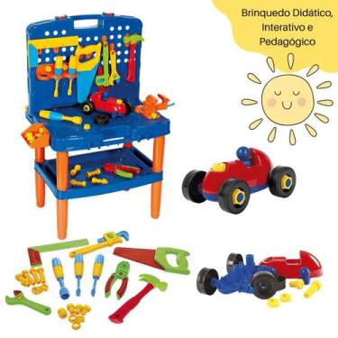 Imagem de Ferramentas de Brinquedo com Maleta, Bancada e Carrinho para Montar e 