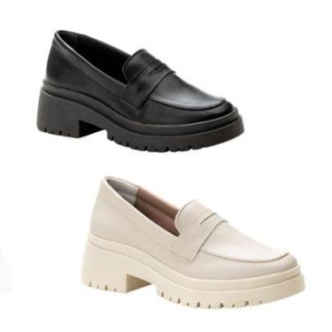 Imagem de Kit 2 Sapato Mocassim Feminino Tratorado Conforto Moderno Liso Estilo Shoes-Feminino