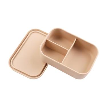 Imagem de IEUDNS Lancheira de lancheira Silicone Compact Lunch Container Lunchbox Comm contêiner Bento Caixa para Festa Backpacking School Kitchen, Bege
