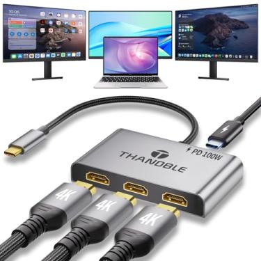Imagem de THANDBLE Adaptador USB C para 3 HDMI com carregamento PD de 100 W, extensor de monitor triplo 4K60Hz para Dell/Surface Pro/HP, hub de exibição estendido com divisor HDMI, adaptador para laptop Plug