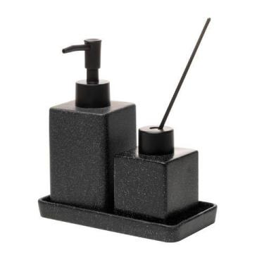 Imagem de Kit Lavabo Banheiro e Difusor Aromatizador Granilite Preto - Lyor