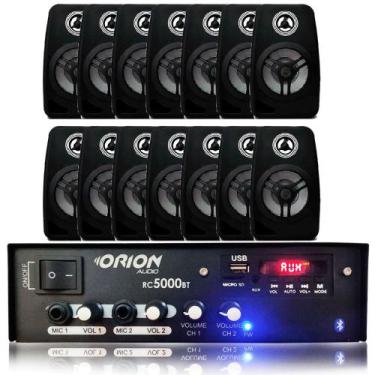 Imagem de Kit Som Ambiente 300w Bluetooth+14 Caixa Parede Pretas Loja - ORION