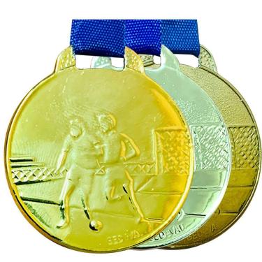 Imagem de Kit 80 Medalhas De Futebol Futsol 3,5cm Ouro Prata Bronze sortido
