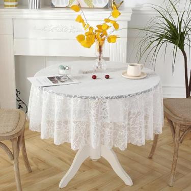 Imagem de Toalha de mesa redonda branca para decoração de casamento, renda retangular para mesa de centro de banquete de aniversário (redonda 200 cm/branca 2)