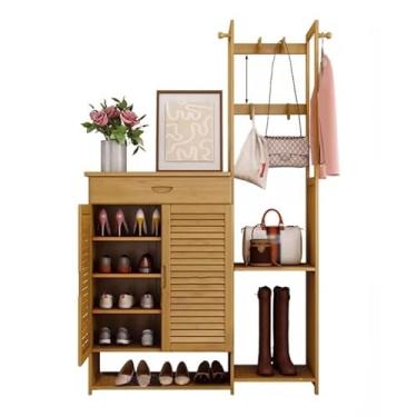 Imagem de Sapateira Armário de armazenamento de sapatos de bambu, árvore de corredor com sapateira para entrada, gavetas e armários de armazenamento, para hall de entrada, organizador de sapatos de corredor