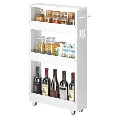 Imagem de CHLORYARD Carrinho de armazenamento fino, carrinho de cozinha de 4 andares, armário de armazenamento estreito com alça e rodas, prateleira de metal para cozinha, banheiro, lavanderia, lugares pequenos