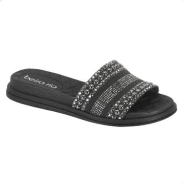 Imagem de Sandalia Beira Rio Feminina  Conforto Papete Strass Pedraria, 37, Pret