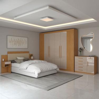 Imagem de Quarto Completo Casal Aconchego 7 Portas 11 Gavetas Cinamomo/Off White - Panorama Móveis