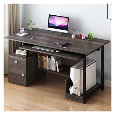 Imagem de AKALNNB Mesa de estudo, mesa de escrita, escritório doméstico, mesa de computador com bandeja de teclado e suporte de CPU, mesa multifuncional para escrita, laptop, estação de trabalho com gavetas de