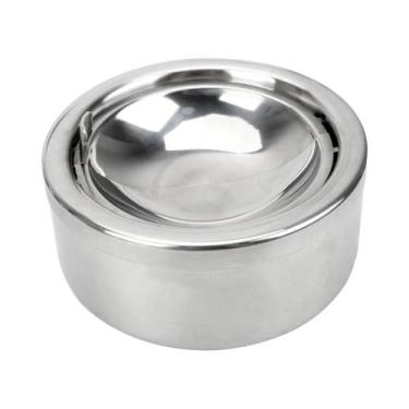 Imagem de Cinzeiro Redondo Com Tampa De Aço Inoxidável Para Armazenamento De Cin