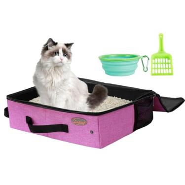 Imagem de Deblue Caixa de areia portátil para viagem para gatos no carro, transportador de areia dobrável para gatos com tampa, caixa de areia dobrável à prova d'água para uso ao ar livre para gatos grandes, à