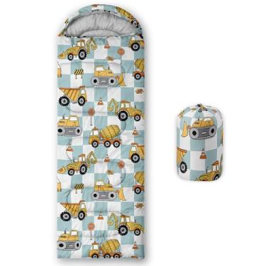 Imagem de AILONEN Lindo saco de dormir para escavadeira, clima quente e frio, leve, impermeável, caminhão azul e branco, saco de dormir para meninos, meninas, crianças, adultos, viagens, atividades ao ar livre