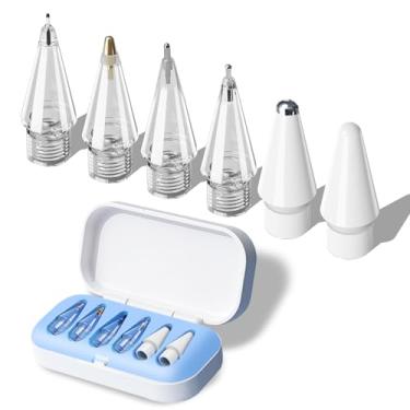 Imagem de Dicas de substituição para Apple Pencil Pro (1ª/2ª geração e USB-C), pontas de caneta para iPad atualizadas com estojo de transporte, acessórios precisos para caneta - pacote com 6, azul