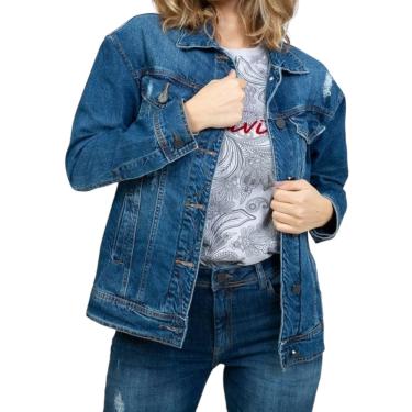 Imagem de Jaqueta Maxi Jeans Destroyed On Stage Azul Escuro Lady Rock