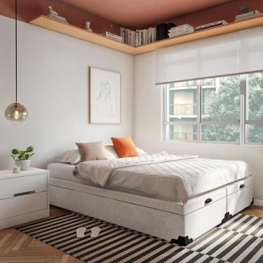 Imagem de Base para Cama Box Queen Macy com Baú (45x158x198) Branca - Mobly