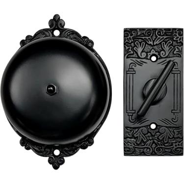 Imagem de A29 Campainha vitoriana torcida em latão maciço, campainha mecânica sem fio com acabamento em pó preto – Campainha vintage para portas externas, operação manual, design elegante, fácil instalação DIY