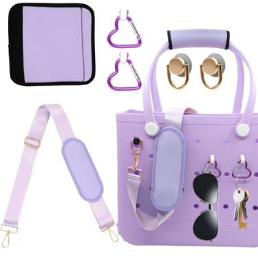 Imagem de LBU Alça para acessórios de bolsa Bogg com protetor de alça de neoprene, ombreiras, 2 peças de porta-chaves, alça transversal de ombro ajustável removível para pingentes de bolsas Bogg (roxo claro)