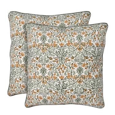 Imagem de Ridhi Conjunto de 2 capas de almofada decorativas de algodão para casa de fazenda moderna, conjunto de 2 capas de almofada amarelas douradas para sofá boho, sofá, cama, sala de estar, primavera,