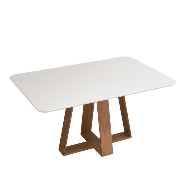Imagem de Mesa De Jantar Para 4 Ou 6 Lugares Tampo Retangular Chanfrado Curvo Freijó Off White