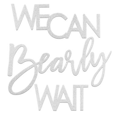 Imagem de Placa Felt We Can Bearly Wait - Placa de chá de bebê para decoração de arco de balão de festa revelação de gênero (glitter prata)