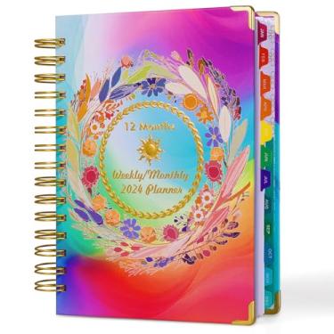 Imagem de Clonynix Agenda semanal 2024 janeiro a dezembro, mensal e diário capa dura 6x8 caderno anual arco-íris 248 páginas, capa estampada em folha, abas coloridas do mês, feriados globais (SPECTURM)